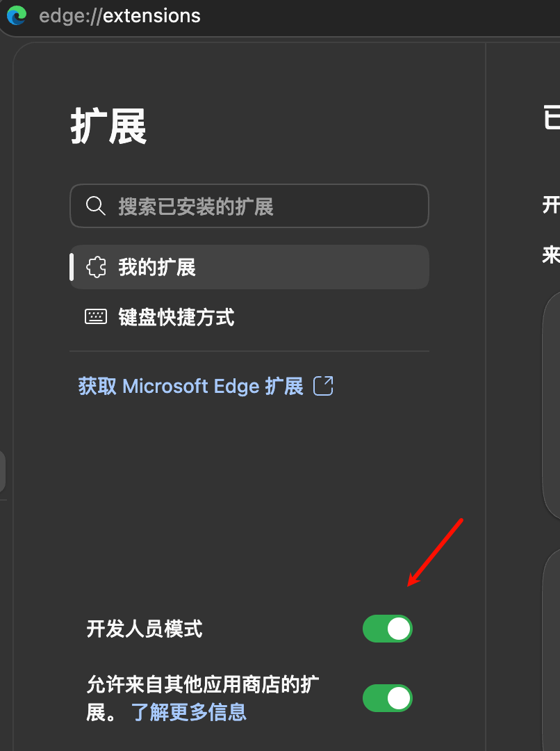 Edge developer mode